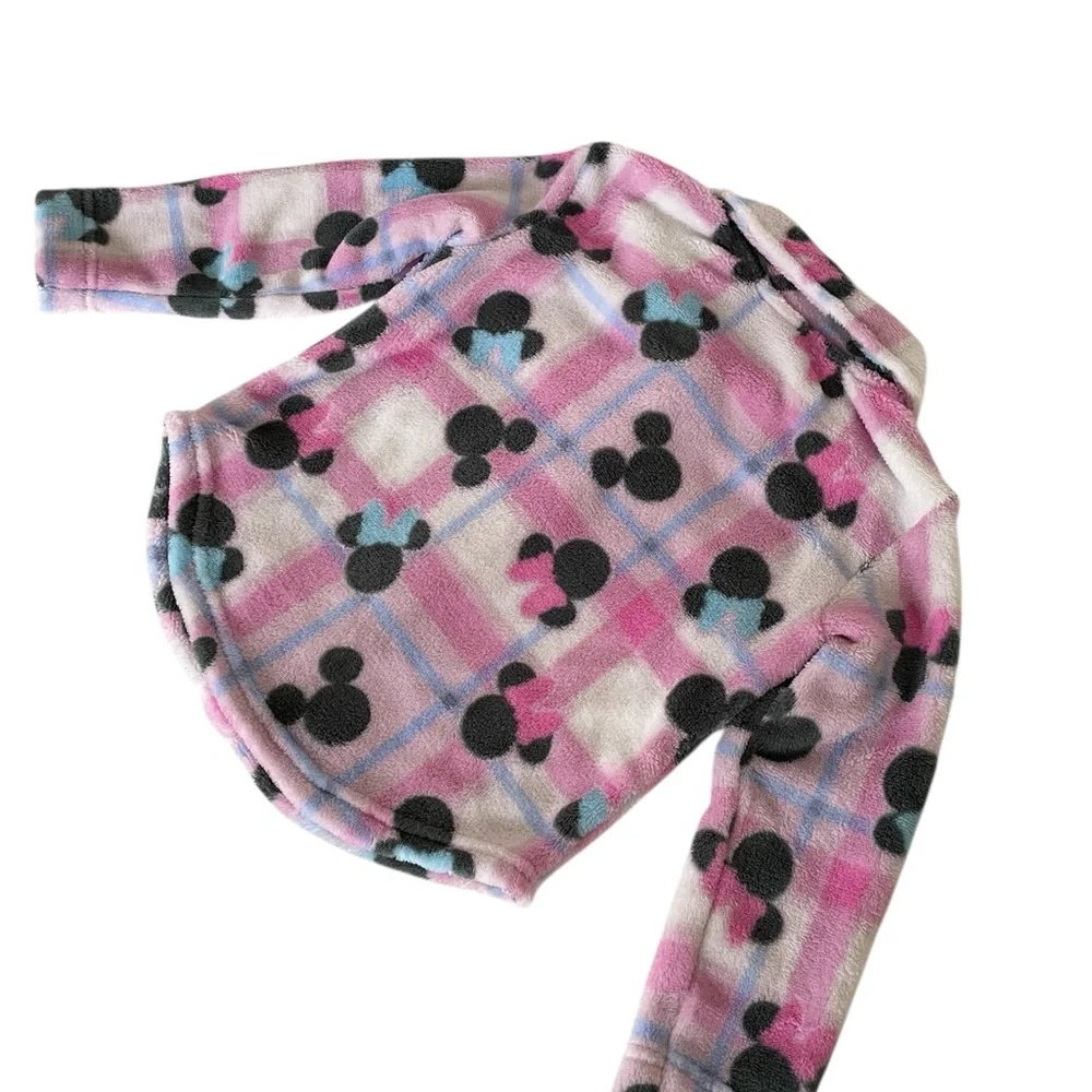 Disney Minnie Mouse Pink and Purple Plaid Fleece Button Up Top Girls 3T - Picture 4 of 12